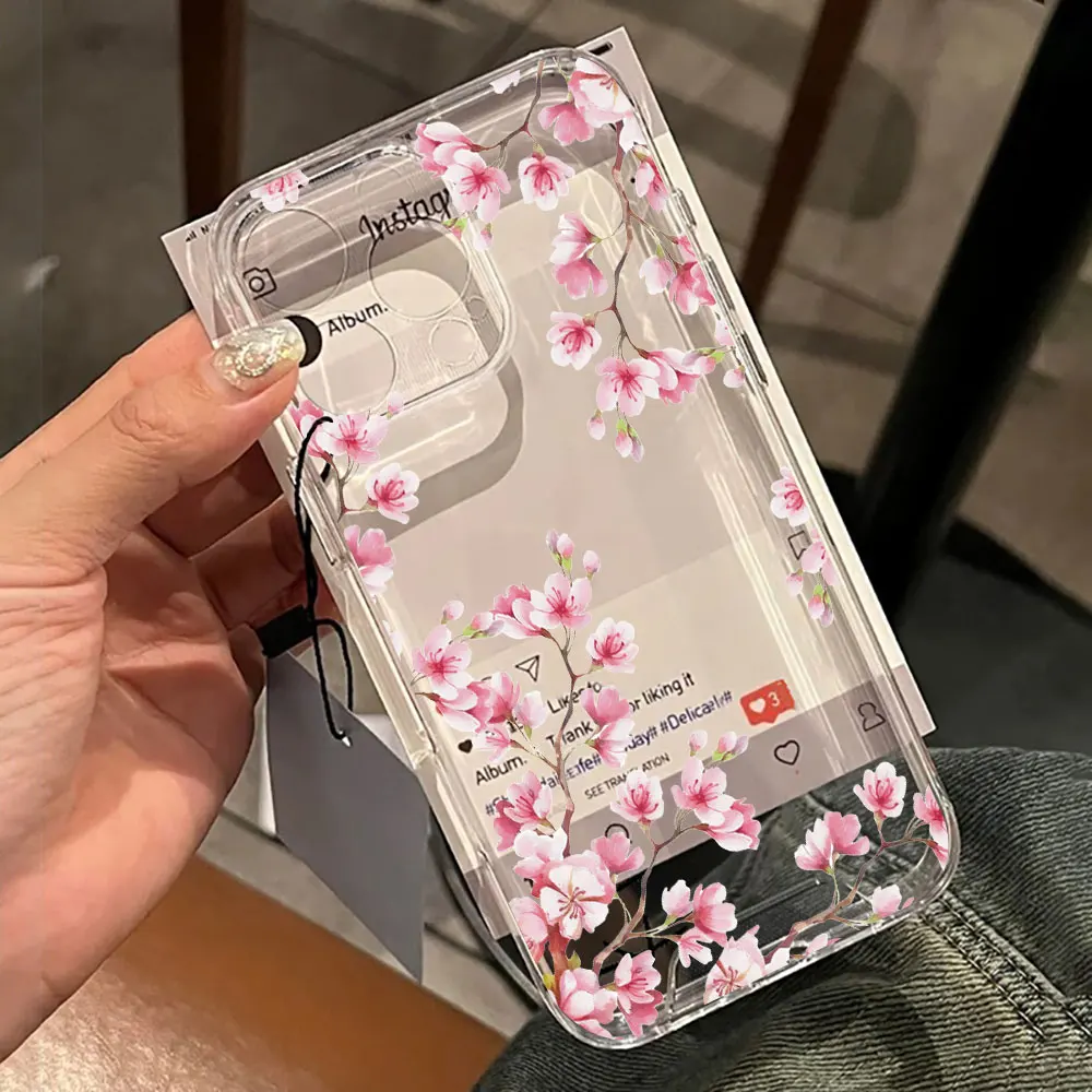 Pink Sakura Phone Case For Samsung Galaxy S25 S26 S22 S23 S24 Note20 Ultra Plus FE A56 A36 A54 A35 A53 A53 A34 A33 V2K TPU Cover