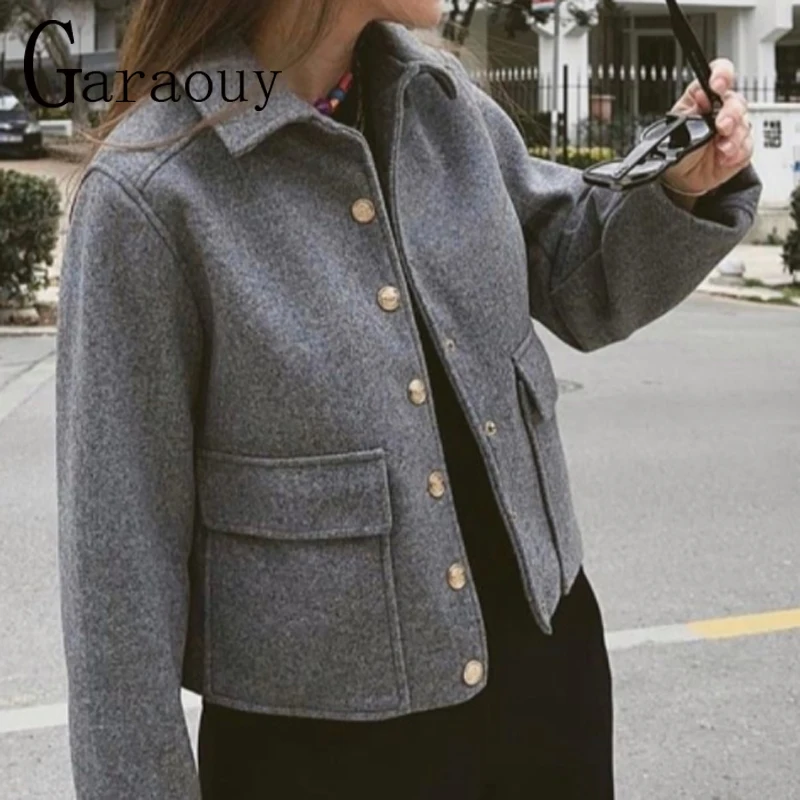 Garaouy 2023 Spring Women\'s Grey Tweed Jacket Chic Single breasted Lapel Pocket Coats Female Casual Office Versatile Outwear New