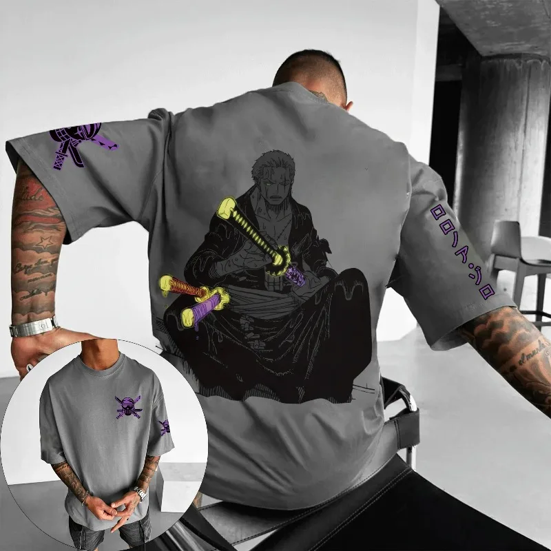 

One Piece Men's T-Shirt Roronoa Zoro Japanese Anime Summer Boy Children's Short Sleeve Personality Trend Parent-Child Clothing