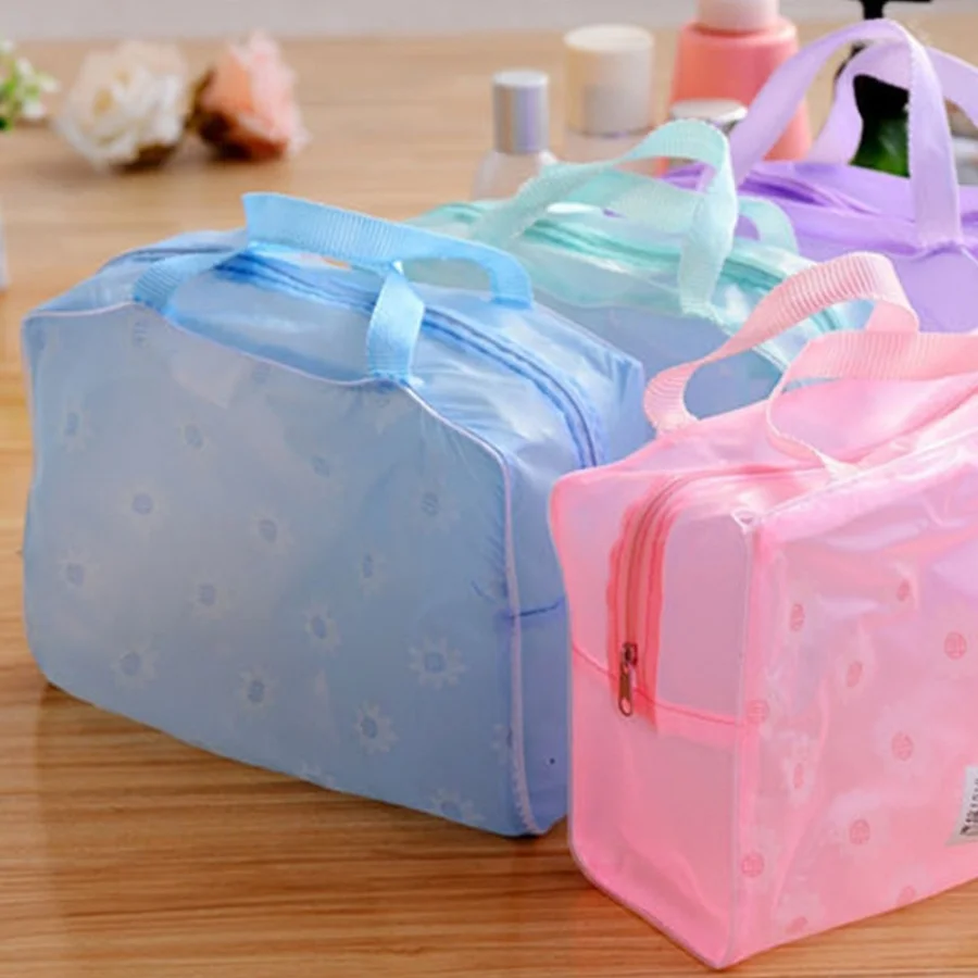 Creative floral print transparent waterproof cosmetic bag, travel toiletry storage bag for trips and outings