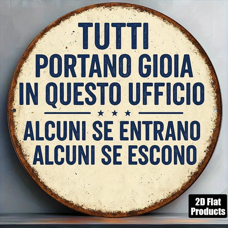 1pc Italian Language Aluminum Wall Plaque - 8-Inch Round Vintage Italian Phrase Sign with 