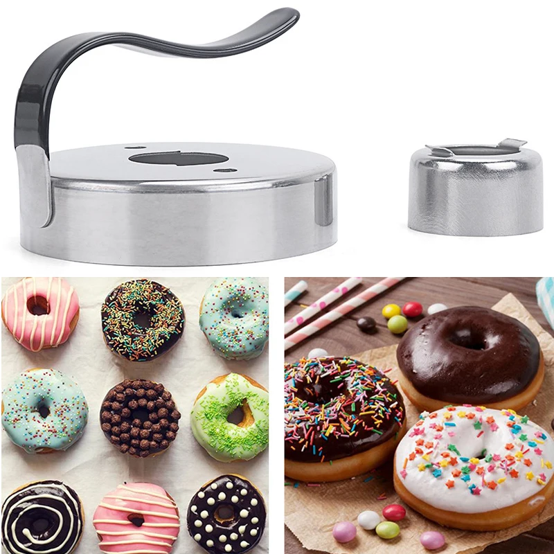 Multifunctional Stainless Steel Cake Mold,Donut Mold,Baking Utensils,Creative Mousse Circle Cookie Mould with Handle,Baking Tool