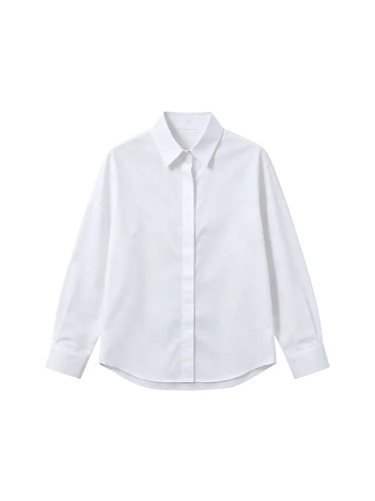 Elegant White Long Sleeve Shirt Women's Fashion Commute Style Turn-down Collar Comfortable Breathable Korean Loose Fit Shirt