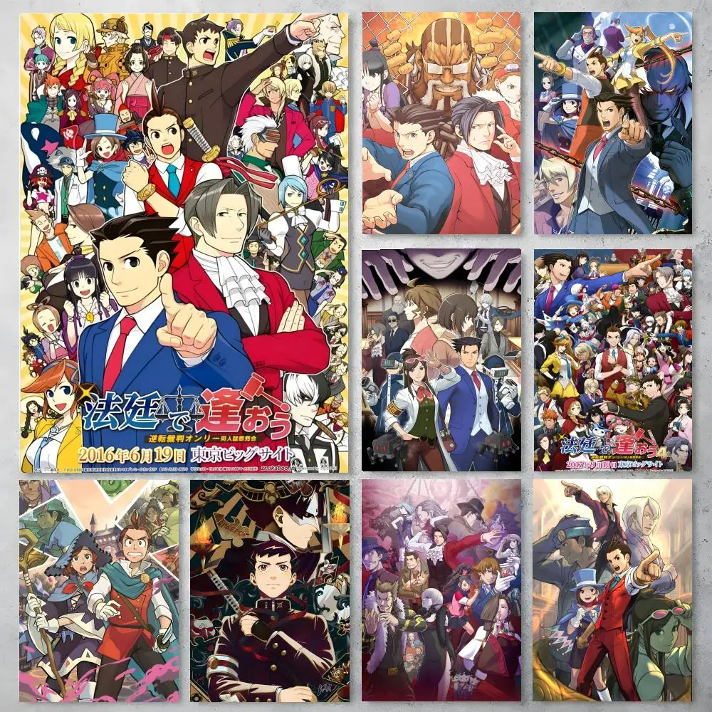 Game Ace Attorney Adventure Game Poster Self-adhesive Art Waterproof Paper Sticker Coffee House Bar Room Wall Decor