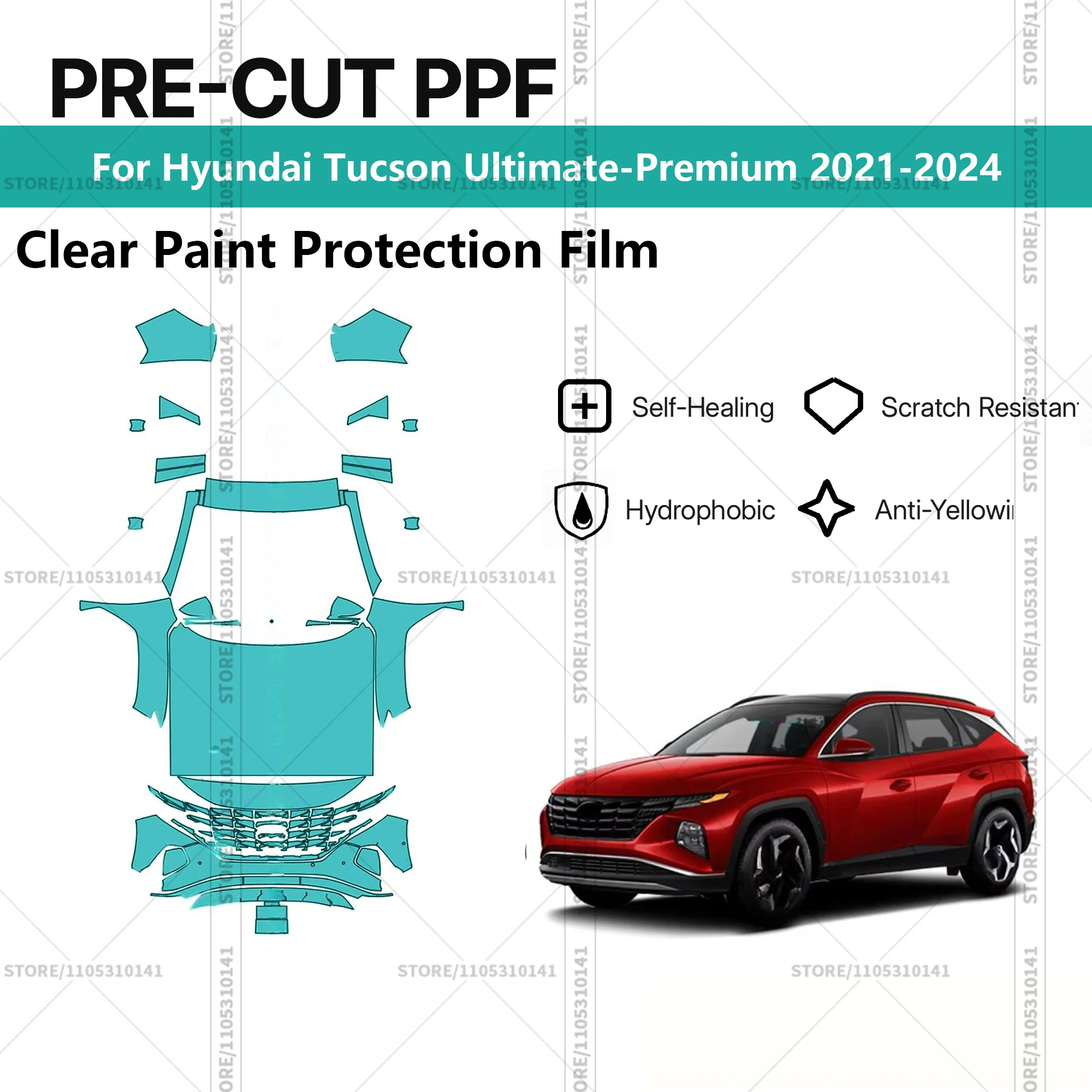 Pre-Cut Paint Protection Film PPF Transparent Car Film Automotive PPF Front Kit For Hyundai Tucson Ultimate-Premium 2021-2024-3
