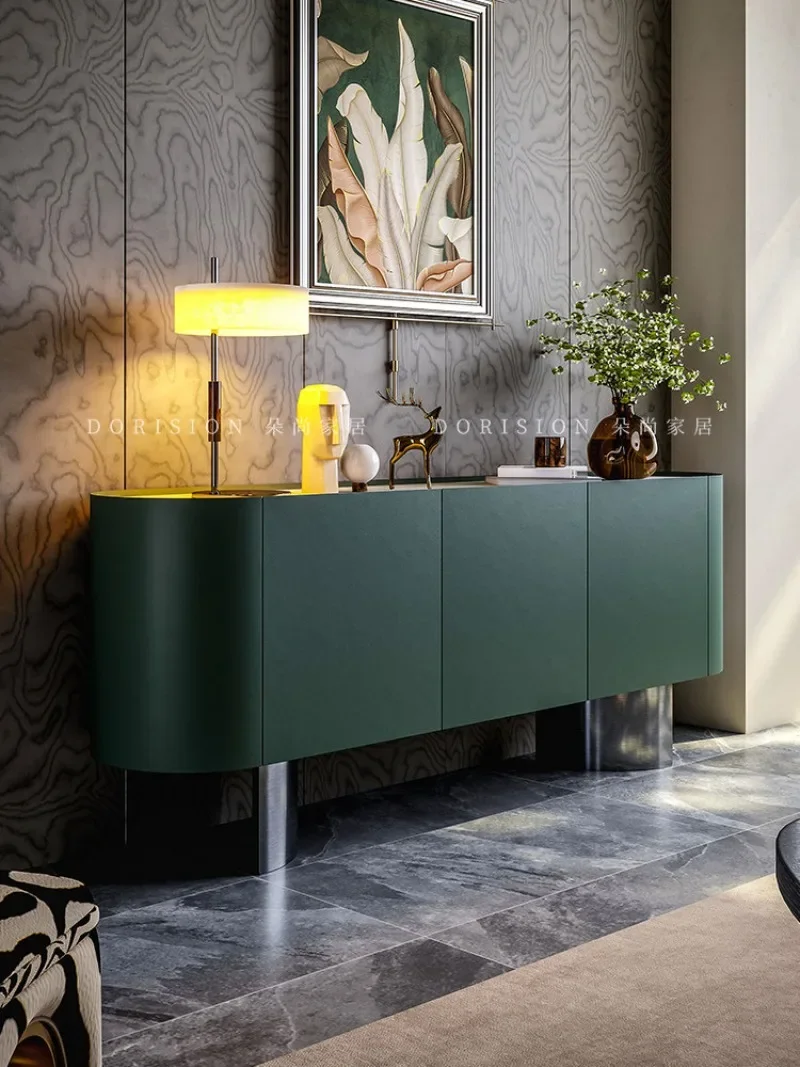 Italian light luxury rock version living room against the wall solid wood modern simple cabinet