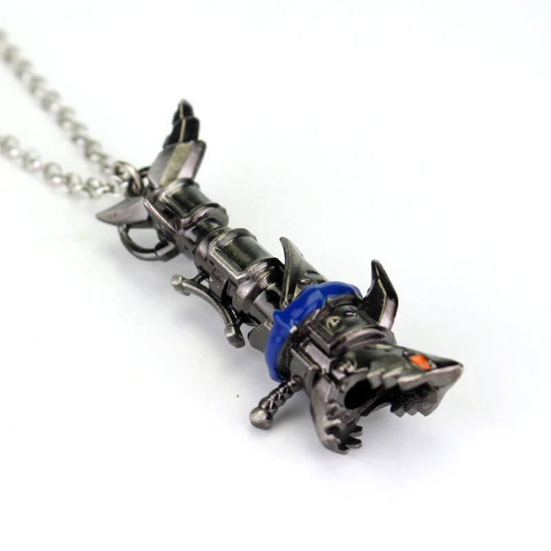 Dota Game Hero Jinx Weapon Necklace 3D Shark Rocket Gun Pendant Necklace For Men Fashion Cosplay Jewelry Accessories Gifts