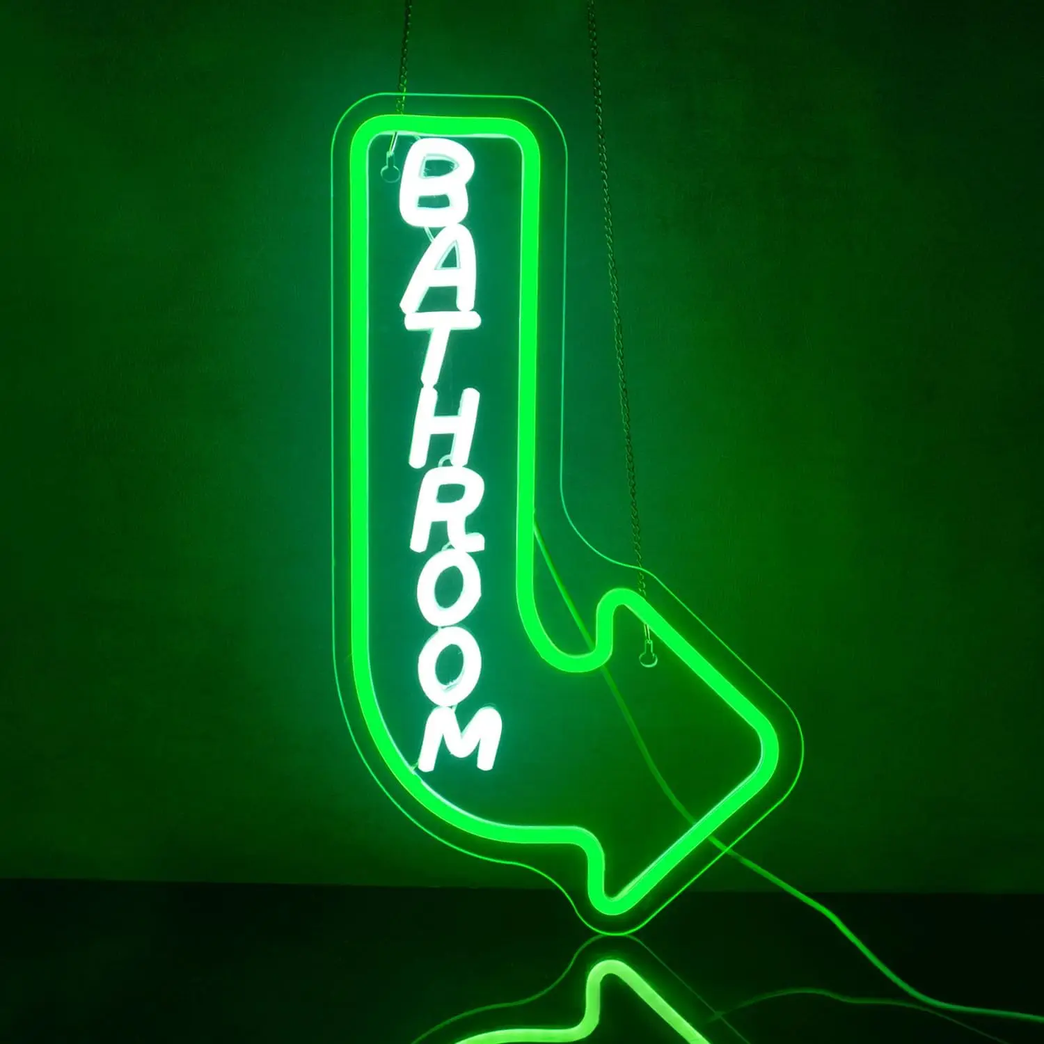 Bathroom Right Here Neon Signs For Wall Decor Green White Arrow LED Lights Room Decoration For Home Public Place Toilet Art Sign