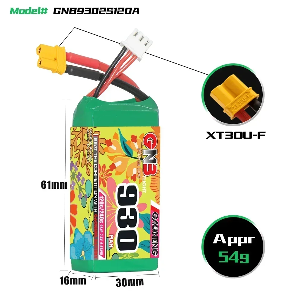 GNB 2S-7.4V 3S-11.1V 4S-14.8V 6S-22.2V 930mAh 120C GNB LiPO Batteria Per FPV Racing Drone RC Elicottero Parti di Aerei