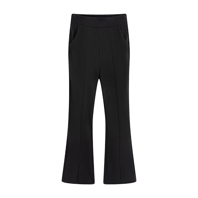 Black slit flared pants for women spring and autumn2025New Elastic Slim Fit Wide-Leg Pants American Style Petite Bootcut Pants