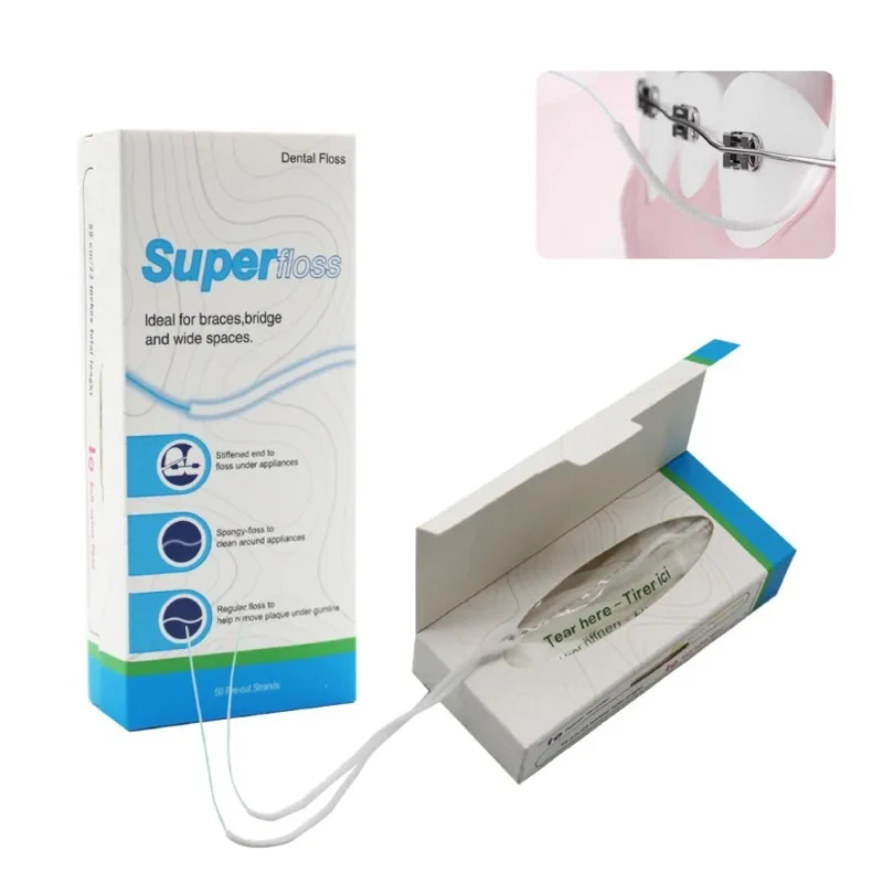 5x50pcs/box Tooth Floss Toothpick Threader Orthodontic Flosser For Crown Brace Bridge Implant Hoop Multifunctional Cleaning Wire