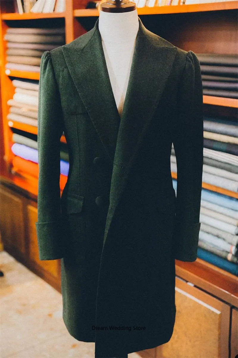 Giacca lunga da uomo invernale verde scuro 2023 cappotto maschile più nuovo moda abito da lavoro autunno inverno con risvolto su misura