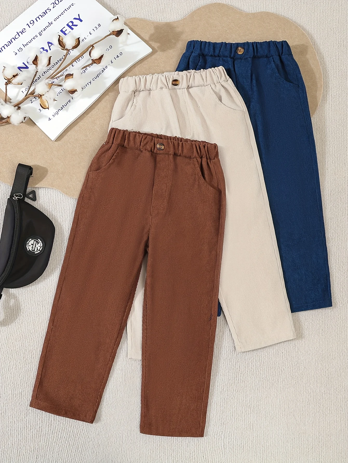 

Spring And Autumn Boys' Casual Corduroy Dress Pants 3-Piece Street Fashion Simple Long Pants Straight Leg Pants