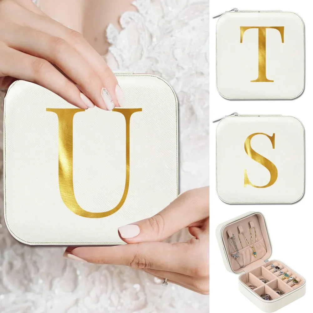 Mini Jewelry Box Fashionable Women's Jewels Storage Case Minimalist PU Leather Waterproof Jewel Boxes Letter Pattern Serise