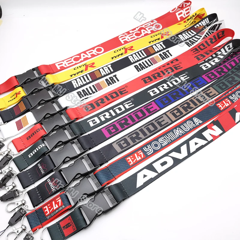 Hot sale JDM Racing Style Fashion Tags Employee's Card Nylon Lanyard Keyring Yokohama Osaka Yoshimura Motorcycle Auto Keychain