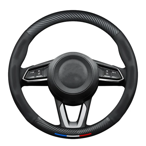 Imagen 2 del producto Para Mazda 2 3 5 6 CX-4 CX-5 CX-7 CX-8 CX-30 CX-50 MX5 Miata RX-7 RX-8 Axela Atenza cubierta de volante de cuero de fibra de carbono para coche
