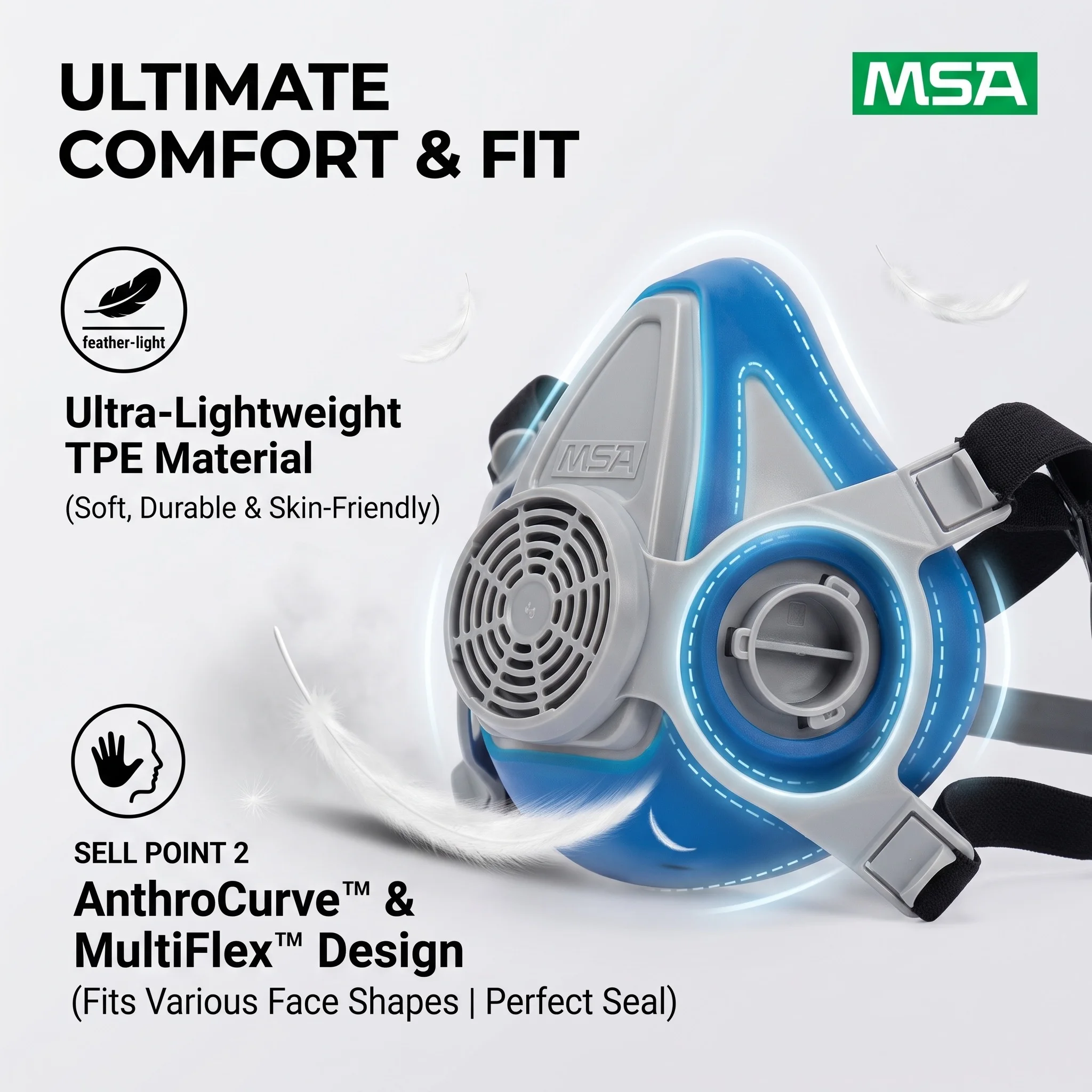 MSA Advantage 200 LS Half Facepiece Respirator Gas Mask Chemical Dust Reusable Safety for Welding Painting Construction