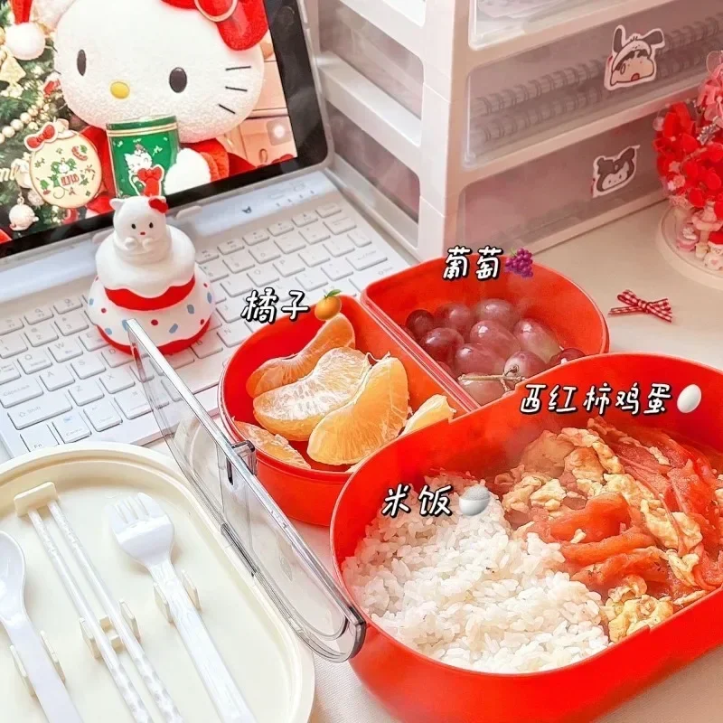 

Sweet Anime Kawaii Miniso Hello Kitty Double-layer Lunch Box Cute Cartoon Bento Case Office Lunch Portable Picnic Box Gifts