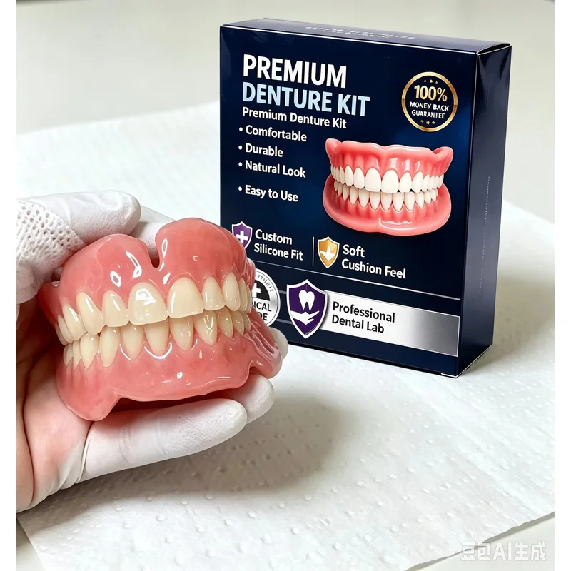 Premium Temporary Denture Kit, Medical‑Grade Silicone False Teeth, Comfort Custom Fit for Missing Teeth Restoration JJ3848
