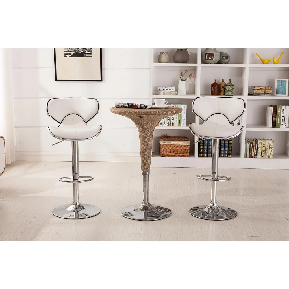 Bar Chairs, Cushioned Leatherette Upholstery Airlift Adjustable Swivel Barstool with Chrome Base, Set of 2, Bar Chairs