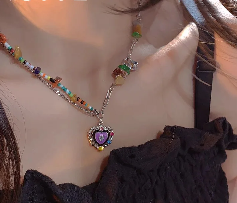 Sweet Cool 2025 New Cosplay Spring/Summer Colorful Crushed Stone Girl Collarbone Chain Fashion Ethnic Style Girl
