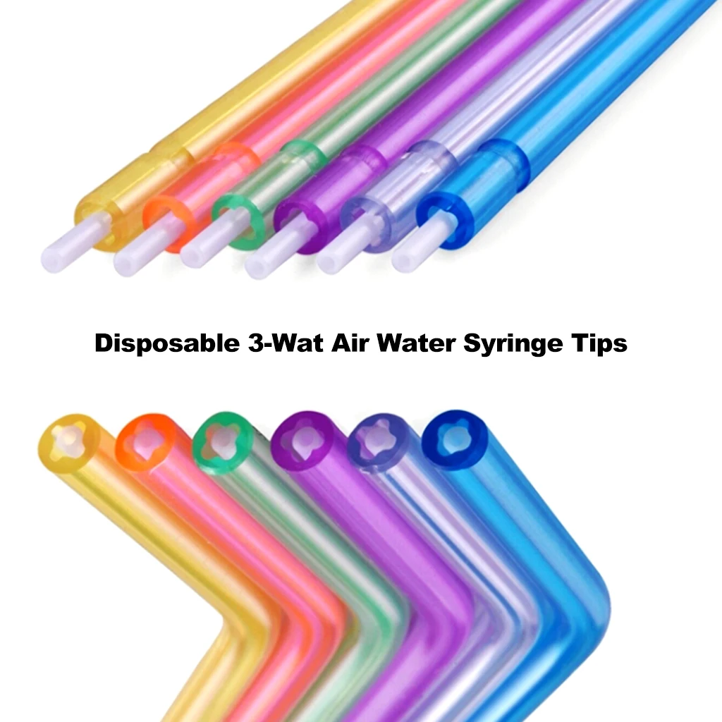 250Pcs Dental 3 Way Syringe Dental Disposable Independent Air Water Spray Nozzles Tips Three Ways Tubes Triple Nozzles Colorful