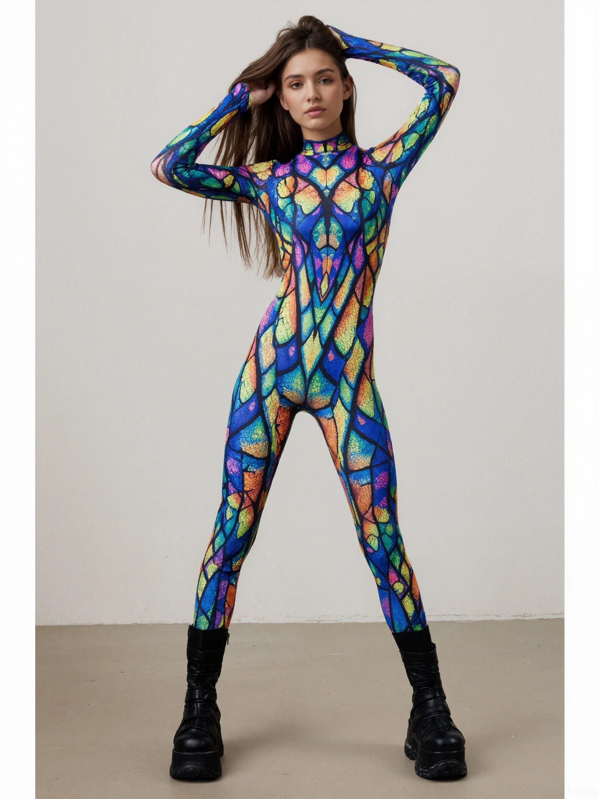 Unisex-Regenbogen-Drachen-Schuppen-Print-Bodysuit für Paare, Halloween, Karneval, Party, Cosplay, Jumpsuit, Bühnenauftritt, Zentai-Anzug – Detail 3