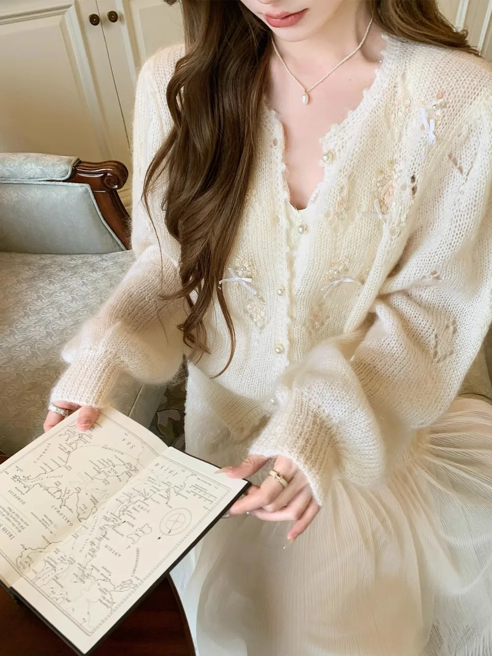 

NMIOK Желтый шерстяной вязаный кардиган женский свободный крой V-Ne Long Sve Thiened осенний новый Sle l Fiber Blend