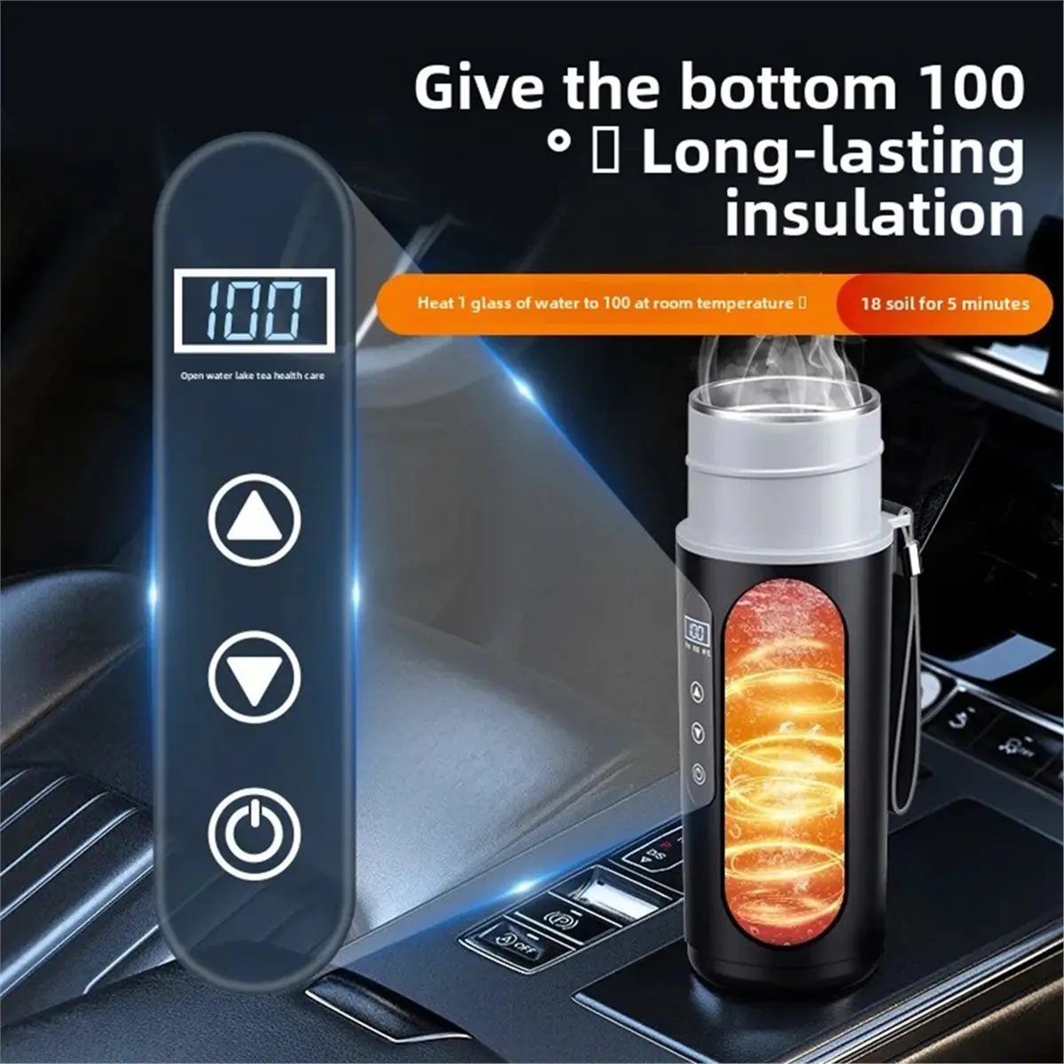 usb接続で充電可能な、車載用電気加熱式水筒。500ml、24v-dc。持ち運び可能な旅行用カップで、車内や通勤時に便利。