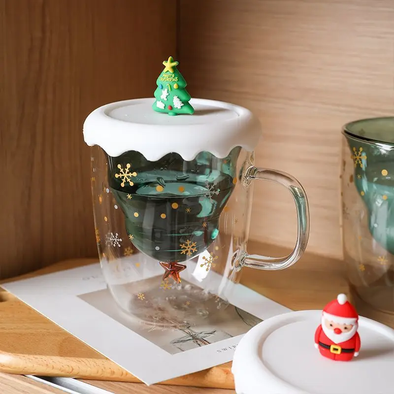 Christmas Glass Coffee Mug Hot Cold Drink Cup CreativeTree Cup Holiday DrinkwareCoffee Milk Mug Christmas Gifts Cups For Girls