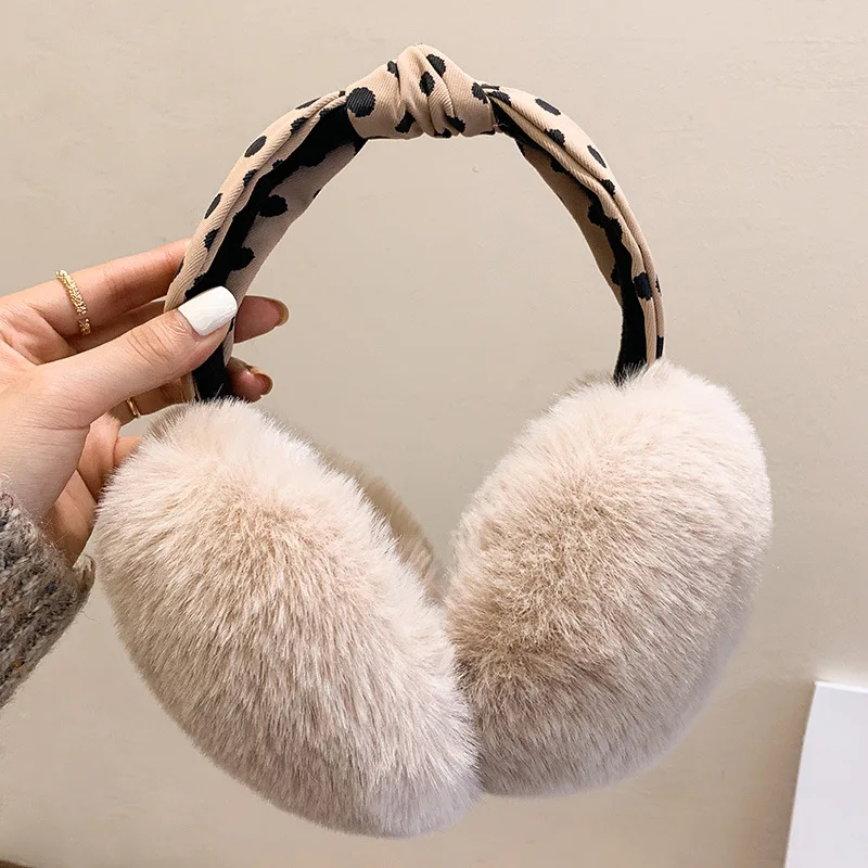 Orejeras cálidas a la moda con puntos, auriculares de piel de felpa bonitos, calentador de orejas Unisex, diadema de Color sólido para niñas, funda