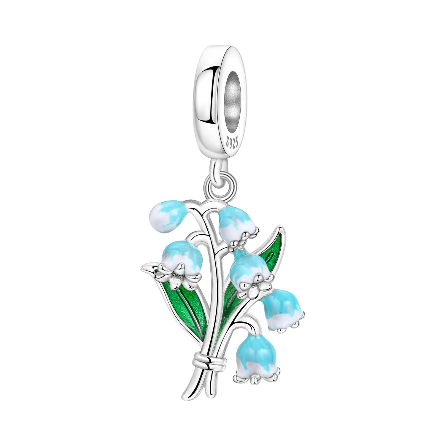 925 Sterling Silver Flowers Plant Elements Blooming Iris Pendant Charms