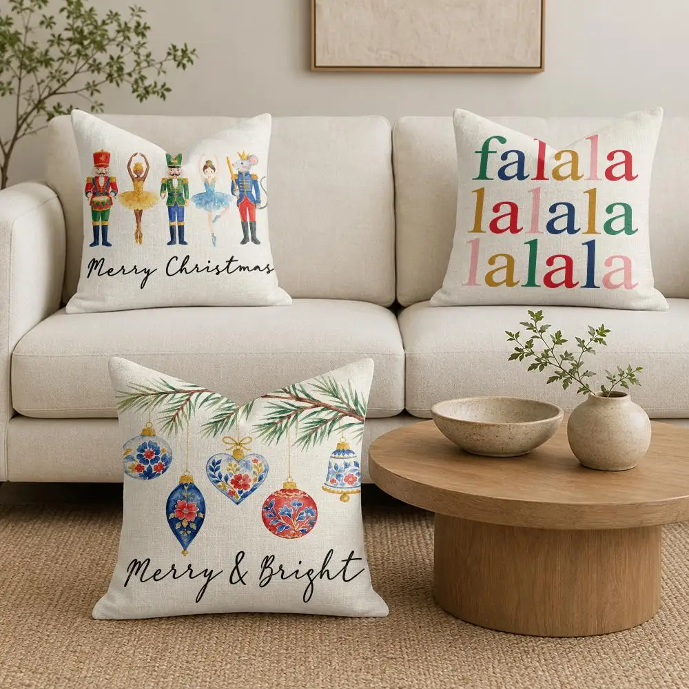 Nutcracker Christmas Scenes Cushion Cover Plush Fabric Soft Double-Sided Printed Sofa Warm Winter Home Gift Pillow Cover