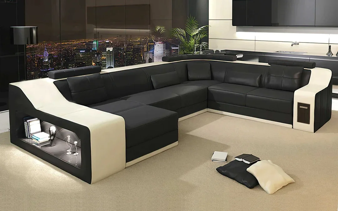 

villa leather living room sofa high-end customized leisure hotel sofa combination
