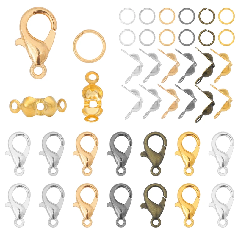 80Pcs Alloy Lobster Clasp Jump Rings Connector Clasp Crimp End Set For Bracelet Necklace Chains DIY Jewelry Making Supplies
