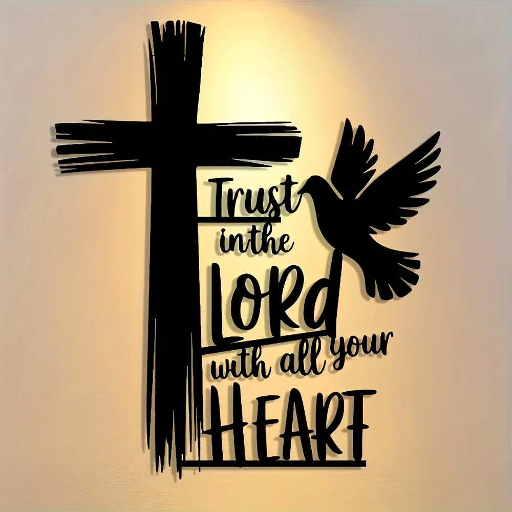1pc Elegant Metal Wall Art - Black Cross and Dove Design | Ideal for Home & Office Decor, Perfect Gift for Housewarming