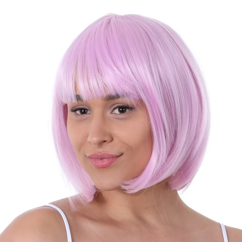 

Baby Pink Bob Wig Cosplay 1980s Fancy Dress Party Fashion Unisex Fringe Bob