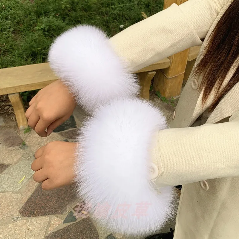 100% Genuine Natural Real Fox Fur Cuffs Women Coat Sleeve Wrist Arm Warmers Winter Warm Oversleeve Decorate Wristband Fox Gloves