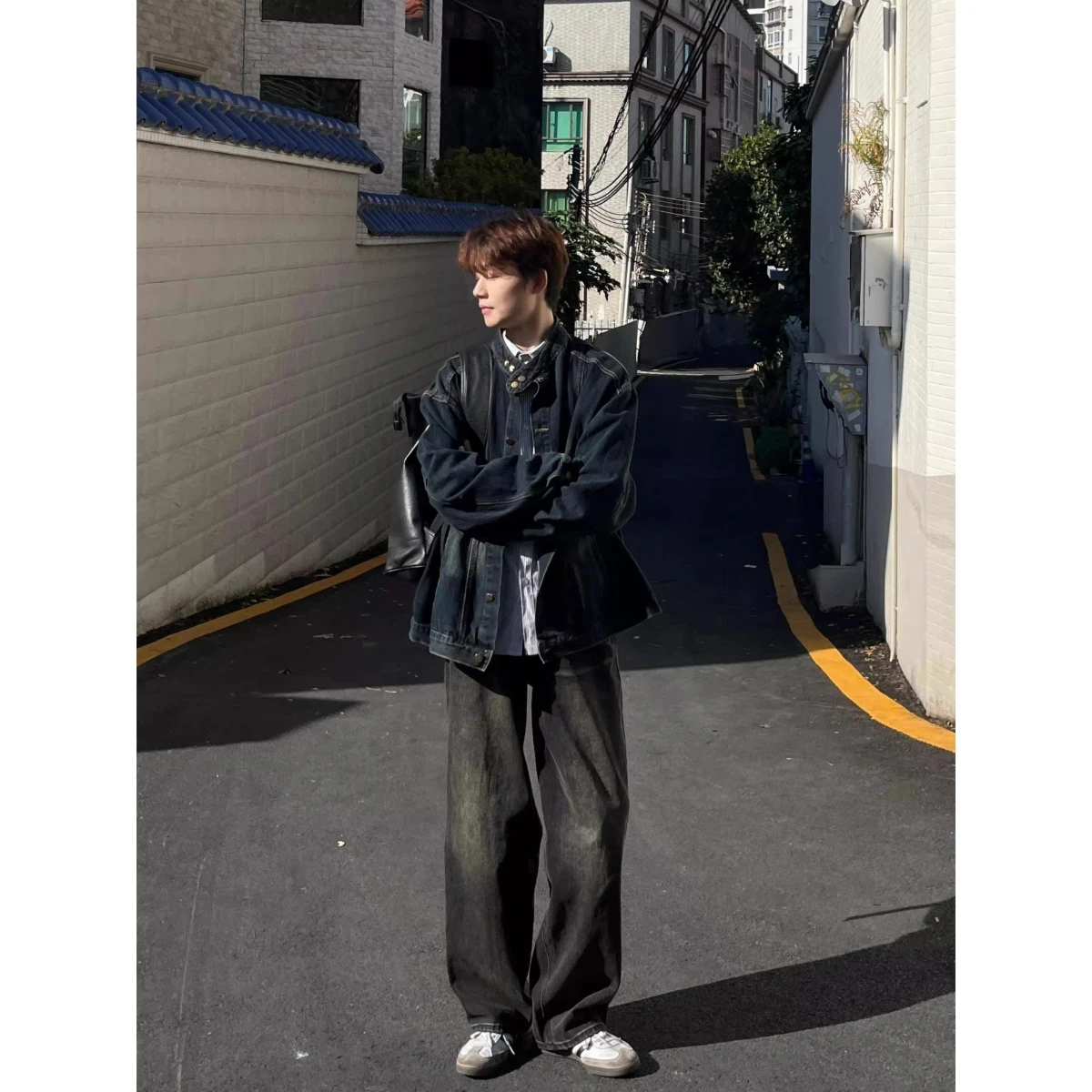 

Тяжелая джинсовая куртка в стиле ретро с американской талией, свободное повседневное пальто с воротником-стойкой для мужчин и женщин, весеннее уличное модное пальто