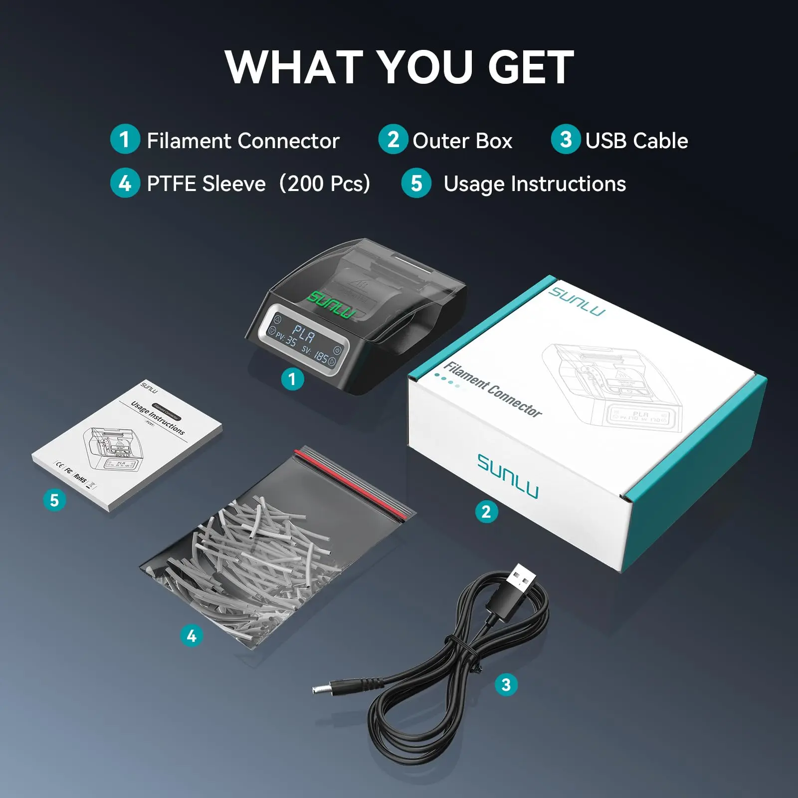 SUNLU Filament Connector Voor FC01 1.75mm filament gemakkelijk verbinden Voor PLA PETG ABS TPU alle 3D Printer filament 200 Stuks PTFE Mouw