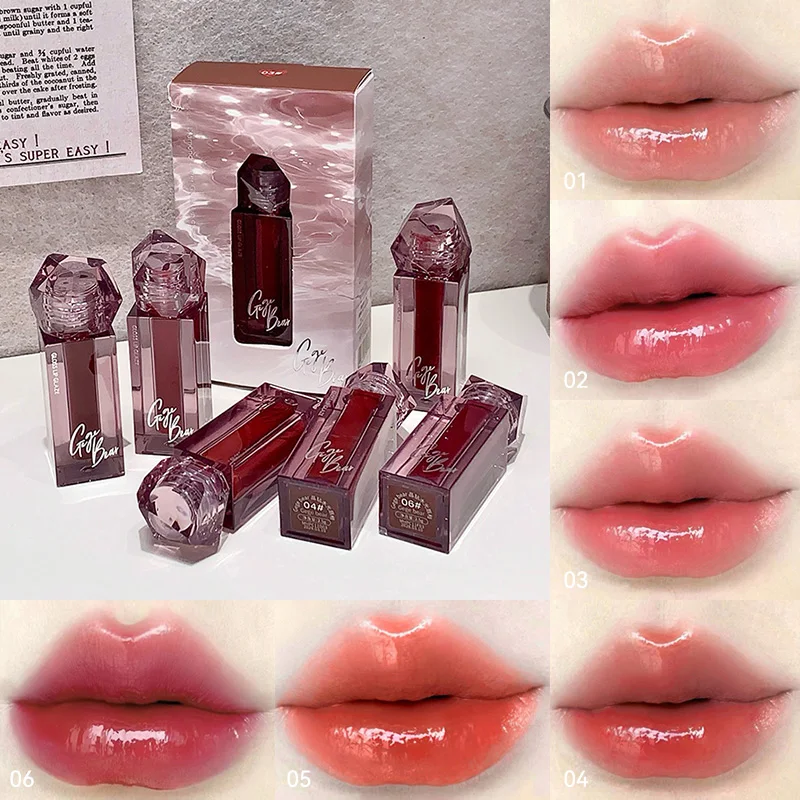 ゲゲベア グラス質感リップグロス、自然な白さ、色落ちしにくい、クリスタルのようなぷっくり唇、高級感のあるライトメイクルック