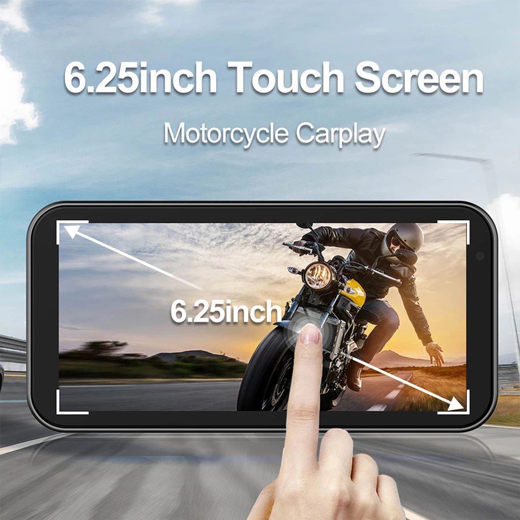 Motorcycle 6.25Inch Touch Screen Recorder DVR Dash Cam Dual 1080P Front And Rear Camera Support CarPlay/Android