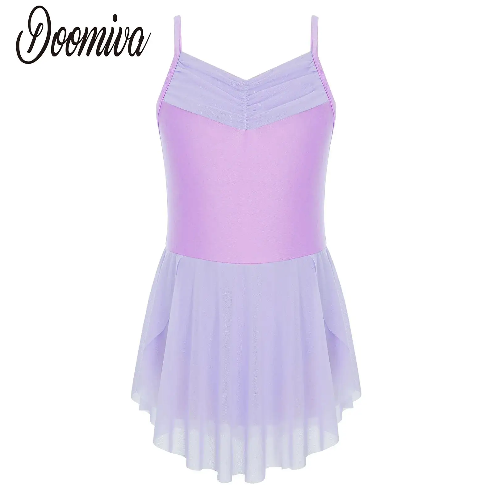 

Girls Ballet Dress Ballerina Practice Performance Costume Kids Spaghetti Straps Sides Split Dance Dress with Built-in Briefs