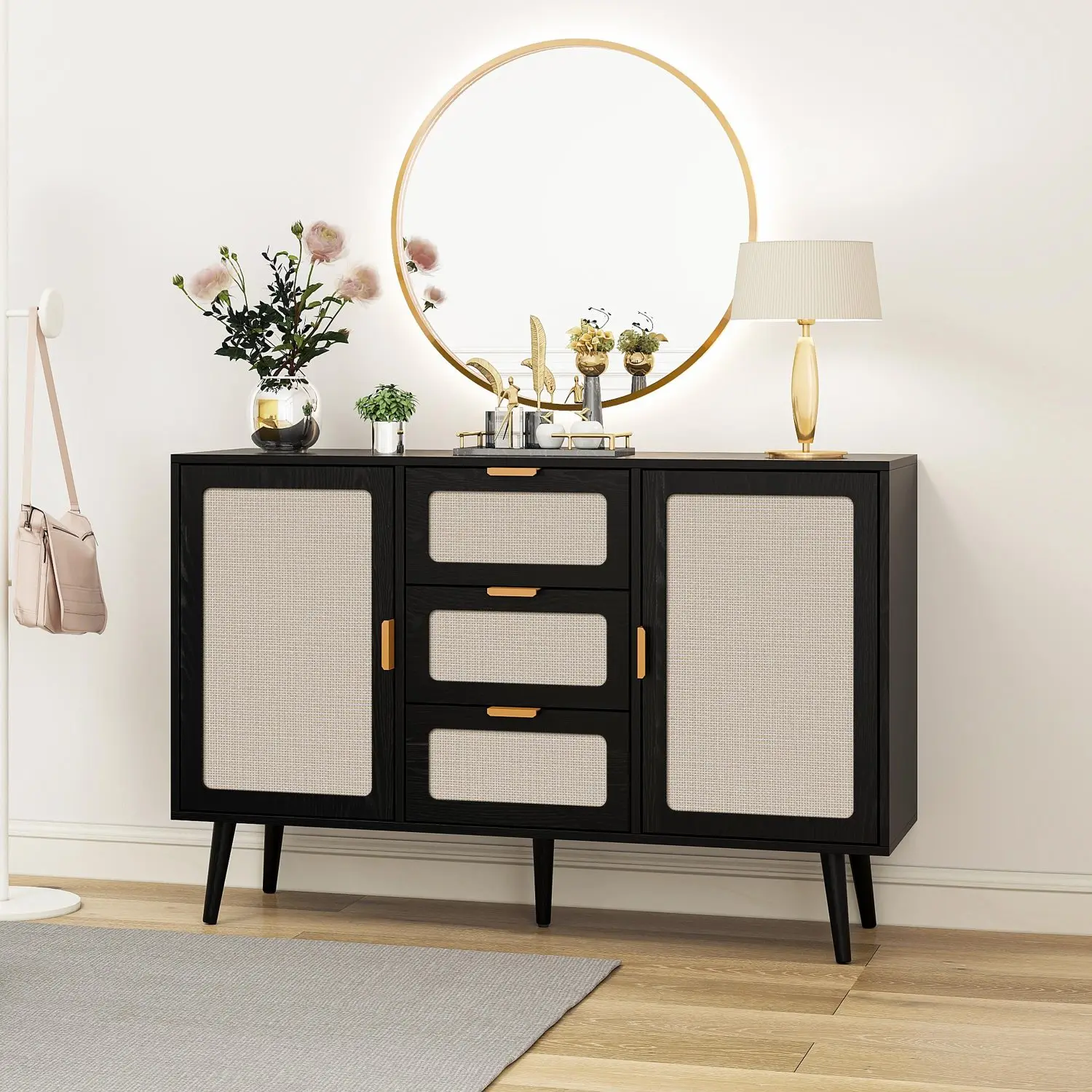 

2 Door 3 Drawer Cabinet, Accent Storage Cabinet, Suitable for Living Room, Bedroom, Dining Room, Study