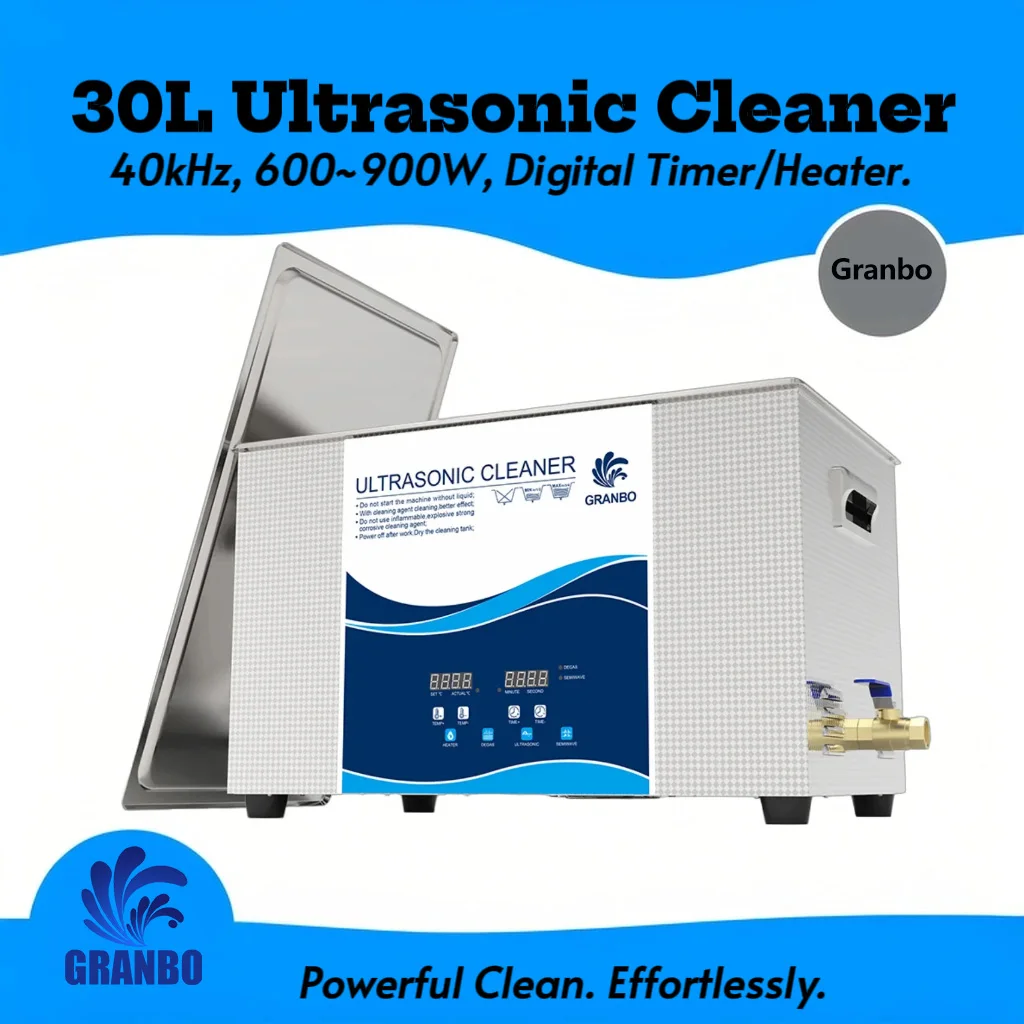 Ultrasonic Cleaner 30L 40KHz 600W–900W with Heating Timer Degas Half Wave For Engine Parts Keyboards Filters Brass Instruments