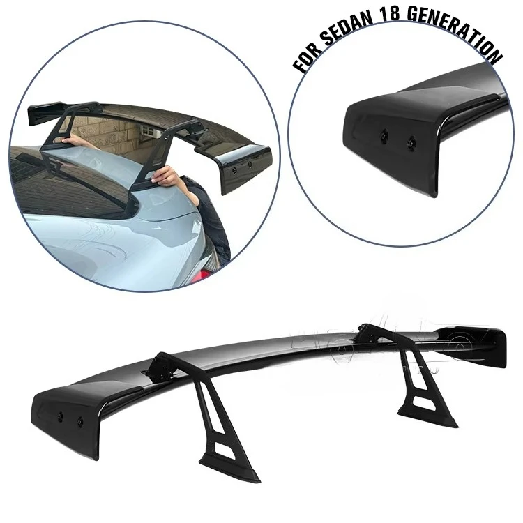 

Auto Trunk Lid Spoiler With Aluminum Bracket Carbon Fiber Look ABS 18Th Generation Universal Swan Neck Rear Wing for Sedan Carcu