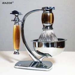 iRAZOR Classic Men's DE Double Edge Razor Kit with 10 Manual Shaver Blades Shaving Bowl and Silvertip Badger Brush Gift Set