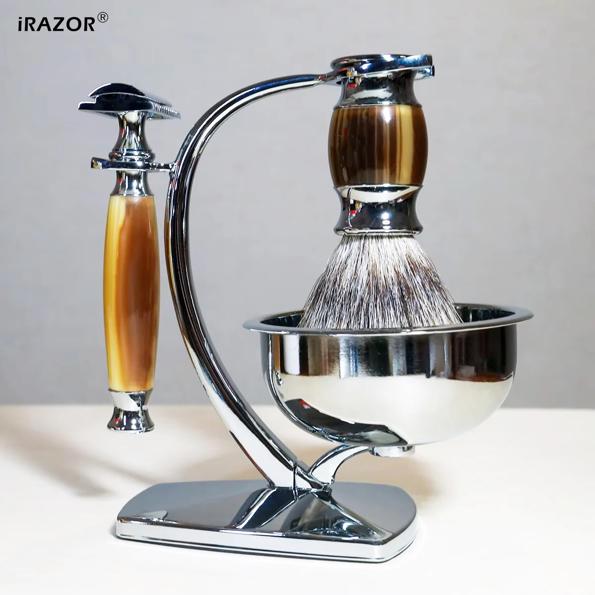 iRAZOR Classic Men's DE Double Edge Safety Razor Kit with 10 Blades Silvertip Shaving Brush Bowl Wet Shaving Grooming Gift Set