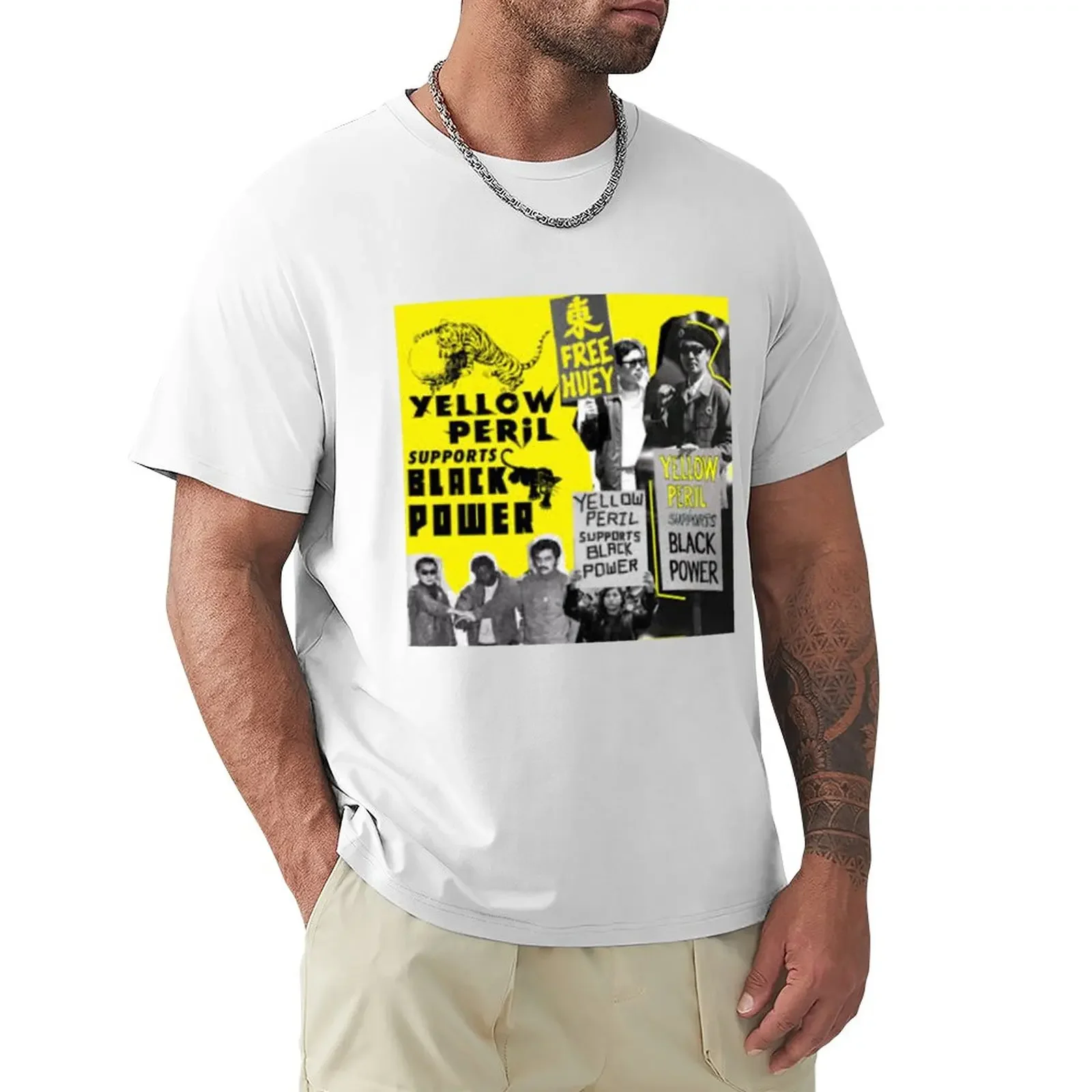 Yellow Peril Supports Black Power T-Shirt plus size tops summer clothes workout shirts for men