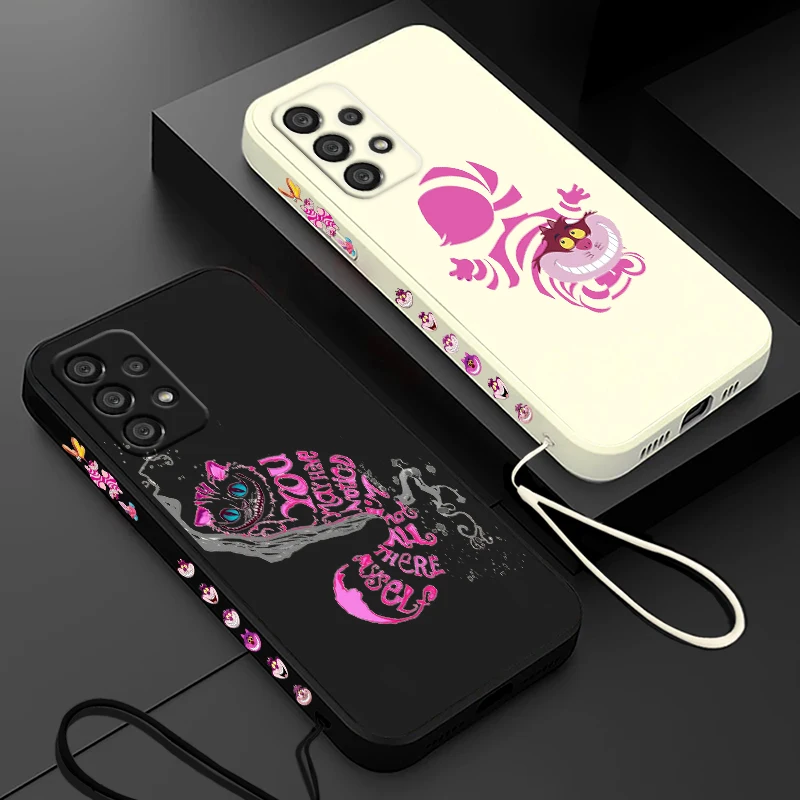 Alice In Wonderland Cheshire Cat Phone Case For Samsung A73 A53 A33 A52 A32 A71 A51 A21S A50 A30 5G Liquid Left Rope Funda